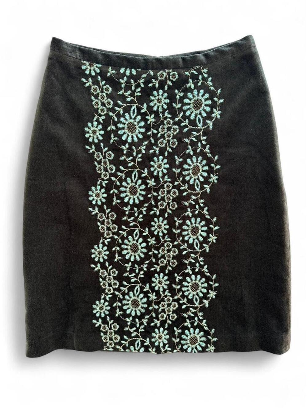 Vintage TOCCA Silk Velvet Floral Embroidered A-Line Skirt Y2K Size 4